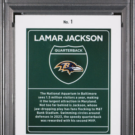 2024 Panini Donruss Downtown! Lamar Jackson #1 PSA 8