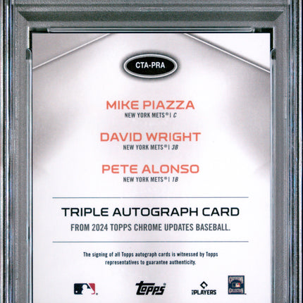 2024 Topps Chrome Auto Pete Alonso David Wright Mike Piazza #PRA /10 PSA 10