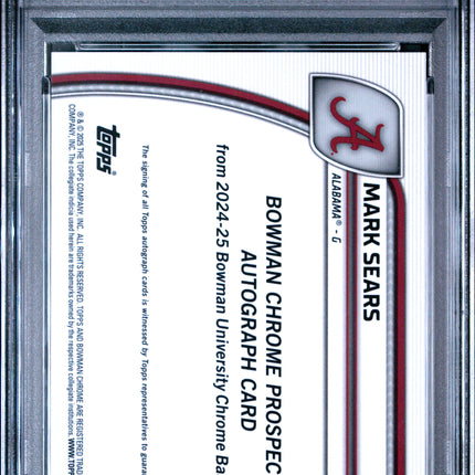 2024 Bowman Chrome University Mark Sears #99 Green Wave PSA 10