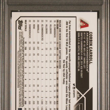2023 Topps Chrome Update Sapphire Corbin Carroll #CC 058/199 PSA 9 Auto 10