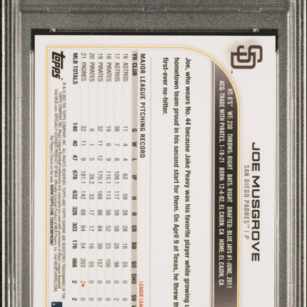 2022 Topps Chrome Joe Musgrove #11 Blue Wave Refractor PSA 9