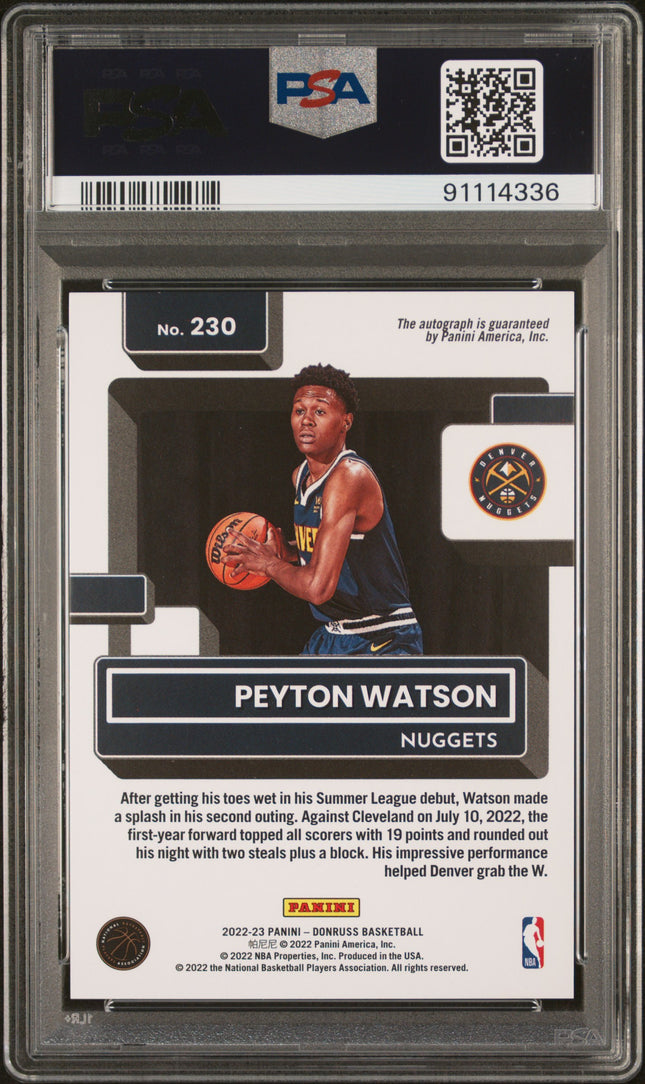 2022 Panini Donruss Peyton Watson #230 RR SIG Frame Holo Laser 13/75 PSA 10