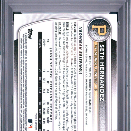 2025 Bowman Draft Seth Hernandez #BDC-25 Chrome PSA 10