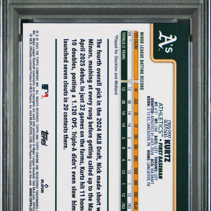2025 Topps Chrome Update Nick Kurtz #178 Gold Refractor 23/50 PSA 9