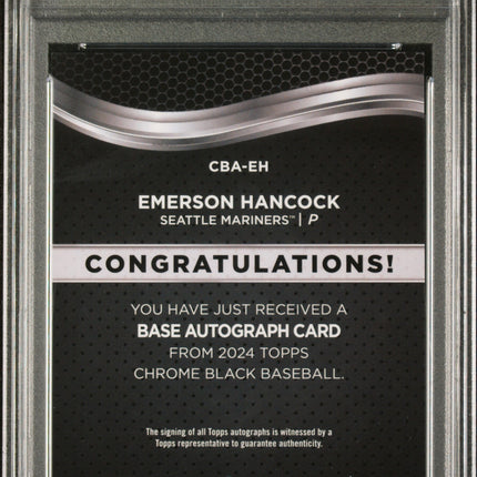 2024 Topps Chrome Black Emerson Hancock #EH Orange Refractor 09/25 PSA 9 Auto