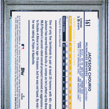 2024 Topps Chrome Jackson Chourio #161 Variation Gold Speckle Ref /50 PSA 9