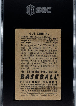 1952 Bowman Gus Zernial #82 SGC 2.5