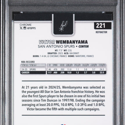 2025 Topps Chrome Victor Wembanyama #221 Refractor PSA 10