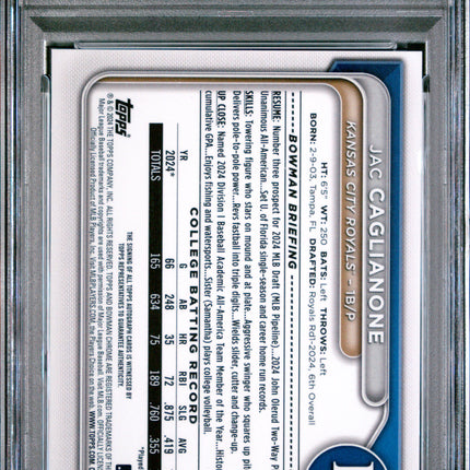 2024 Bowman Draft Chrome Prospect Autographs Jac Caglianone #CPAJC PSA 7 Auto