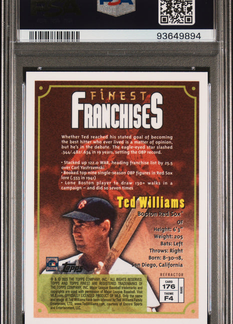 2023 Topps Finest Flashbacks Ted Williams #176 Refractor PSA 10