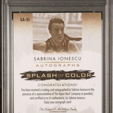 2021 UD Goodwin Champions Splash Of Color Sabrina Ionescu #SI CLR PSA 10 Auto 8
