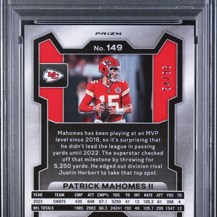 2023 Panini Prizm Patrick Mahomes II #149 Blue Sparkle PSA 10 /96