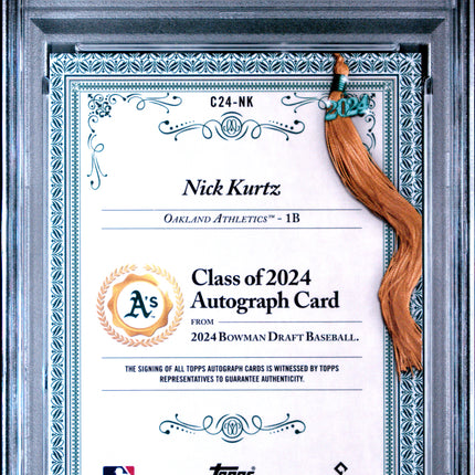 2024 Bowman Draft Class Of 2024 Autographs Nick Kurtz #C24NK 200/250 PSA 9 Auto