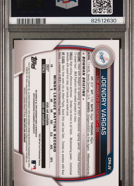 2023 Bowman Chrome Prospect Auto Joendry Vargas #CPAJV Purple Ref /250 PSA 10