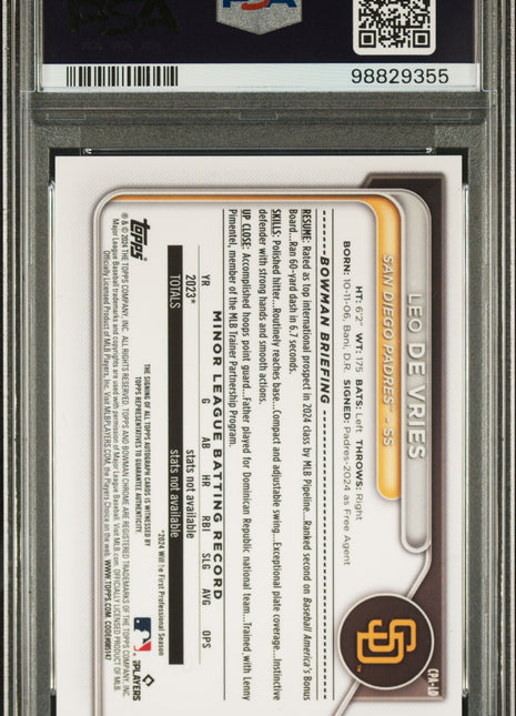 2024 Bowman Chrome Auto Leo De Vries #CPALD Mini Diamond Ref /100 PSA 10