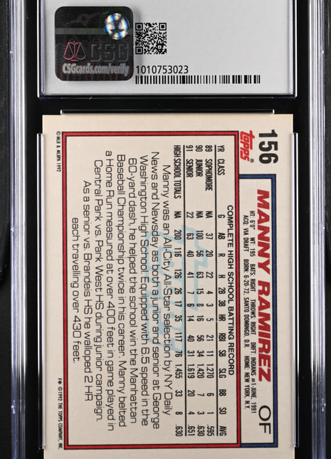 1992 Topps Manny Ramirez #156 CGC 9