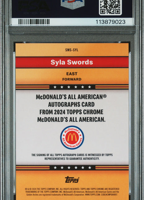 2024 Topps Chrome Mcdonald's Auto Syla Swords #SYL Gold Ref /50 PSA 10