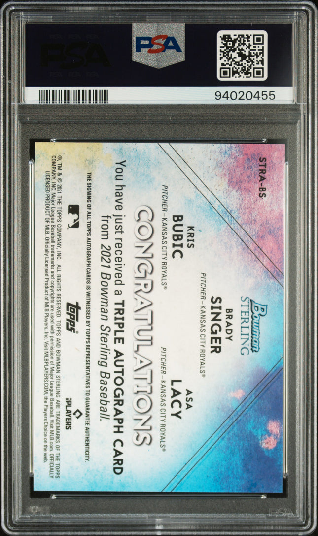 2021 Bowman Sterling Triple Auto Lacy Bubic Singer #BS Red Refractor 1/1 PSA 10