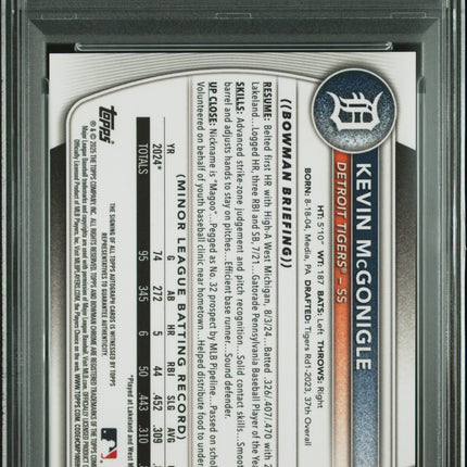 2025 Bowman Chrome Prospect Autographs Kevin Mcgonigle #CPAKM PSA 10 Auto