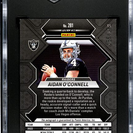2023 Panini Mosaic Aidan O'connell #281 Auto Red Prizm /199 SGC 8.5 Auto 10