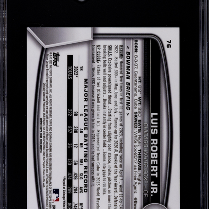 2023 Bowman Chrome Sapphire Luis Robert JR. #76 Orange 75 SGC 10