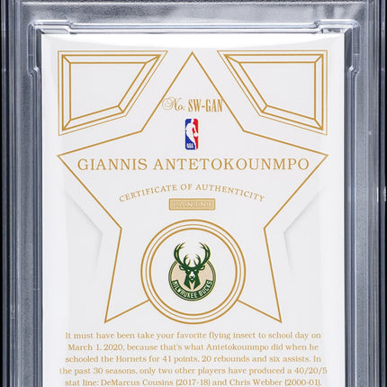 2022 Panini Flawless Giannis Antetokounmpo Star Swatch Patch Auto 18/25 PSA 9