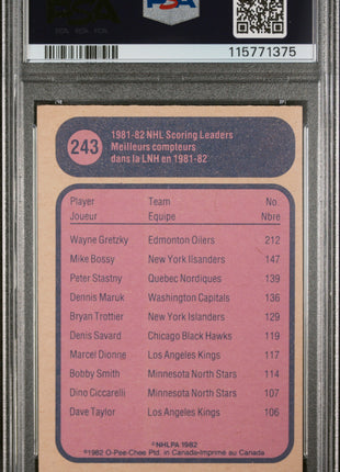 1982 O-Pee-Chee Wayne Gretzky #243 Scoring Leader PSA 7