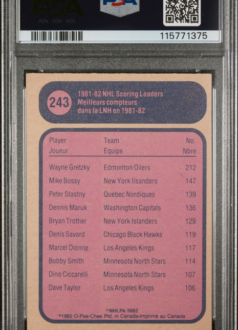1982 O-Pee-Chee Wayne Gretzky #243 Scoring Leader PSA 7