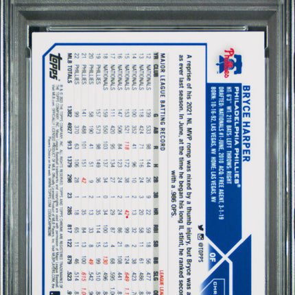 2023 Topps Chrome Logofractor Bryce Harper #3 Purple Refractor 247/250 PSA 10