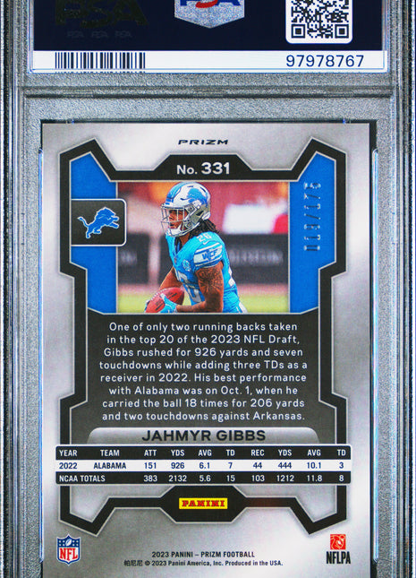 2023 Panini Prizm Jahmyr Gibbs #331 Hyper PSA 10