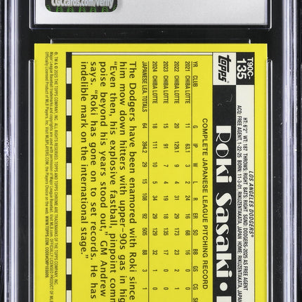 2025 Topps Roki Sasaki #T90C-135 '90 Silver Pack CGC 9