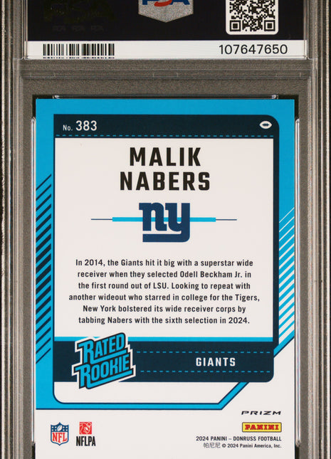2024 Panini Donruss Malik Nabers #383 Optic Preview Red Pandora PSA 10