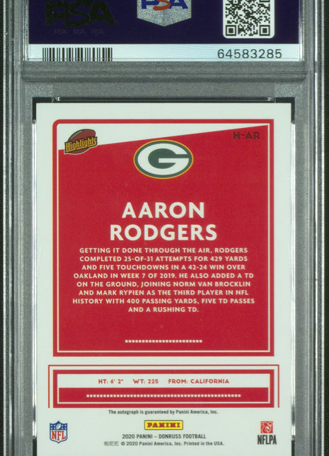 2020 Panini Donruss Highlights Aaron Rodgers #H-AR Autograph PSA 10 Auto 10