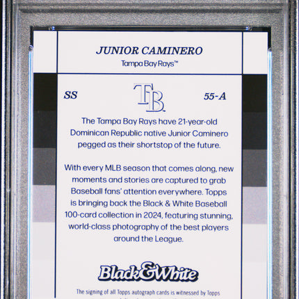 2024 Topps Black And White Junior Caminero #55A Purple 19/25 PSA 9 Auto