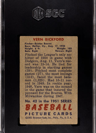 1951 Bowman Vern Bickford #42 SGC 2.5