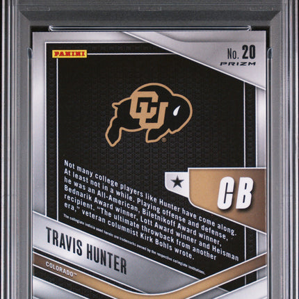 2025 Panini Prizm Draft Picks Trophy Hunting Travis Hunter #20 Gold /10 PSA 10