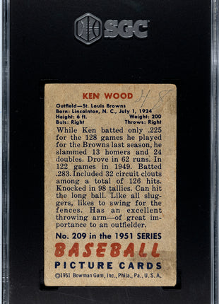 1951 Bowman Ken Wood #209 SGC 1