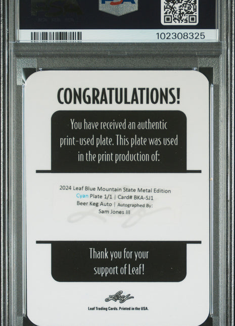 2024 Leaf Metal Blue Mountain State Beer Keg Auto Sam Jones III #BKASJ1 PSA A