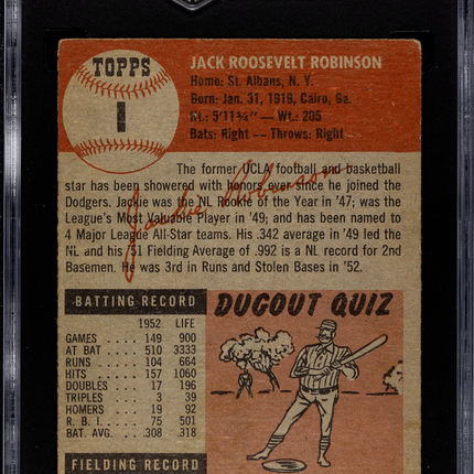 1953 Topps Jackie Robinson #1 SGC 2.5