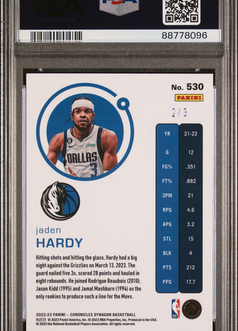 2022 Panini Chronicles Jaden Hardy #530 Asia Red And Gold PSA 10