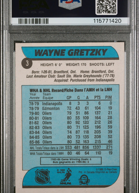 1986 O-Pee-Chee Wayne Gretzky #3 PSA 7