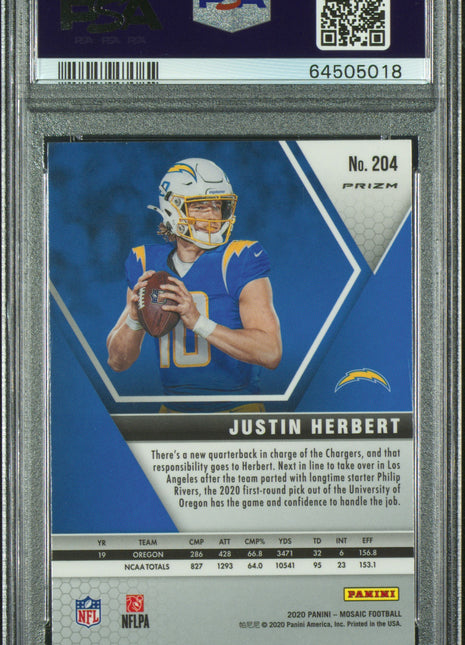 2020 Panini Mosaic Justin Herbert #204 Camo Pink PSA 10