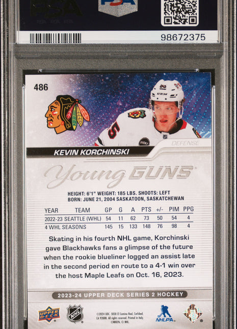 2023 Upper Deck Kevin Korchinski #486 PSA 9 Young Guns