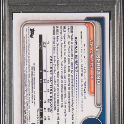2024 Bowman Draft Chrome Auto Eli Serrano #CPAESE Snowflower Seeds / 5 PSA 10