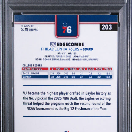 2025 Topps VJ Edgecombe #203 Purple Rainbow 011/250 PSA 9