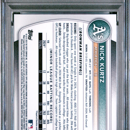 2025 Bowman Chrome Prospects Nick Kurtz #BCP114 Orange Shimmer 08/25 PSA 10