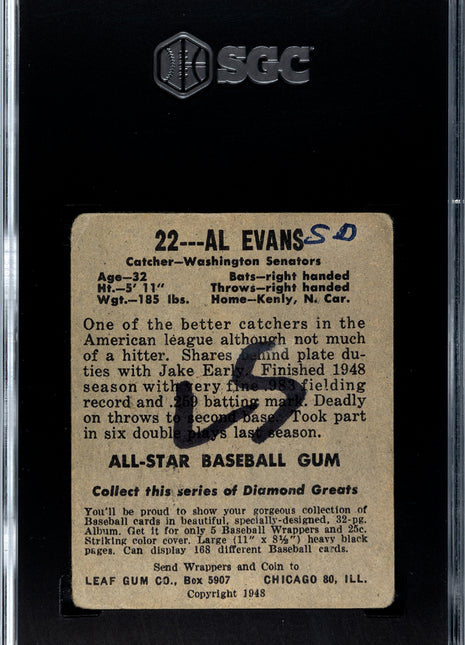 1948-49 Leaf Gum Co. Al Evans #22 SGC 1