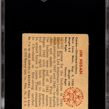 1950 Bowman Jim Hegan #7 SGC A