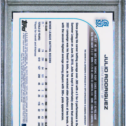 2022 Topps Gilded Chrome Cast In Gold /199 Julio Rodriguez #CGAJR PSA 9 Auto