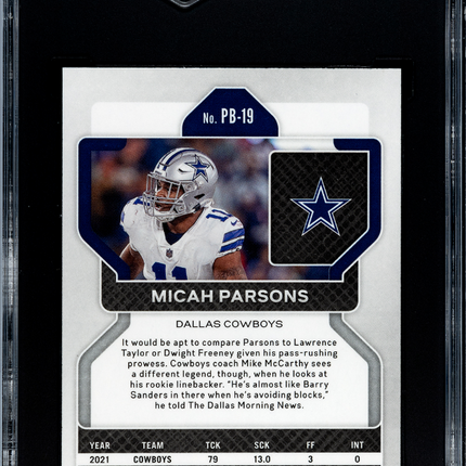 2021 Panini Chronicles Micah Parsons #PB-19 Prizm Black SGC 9